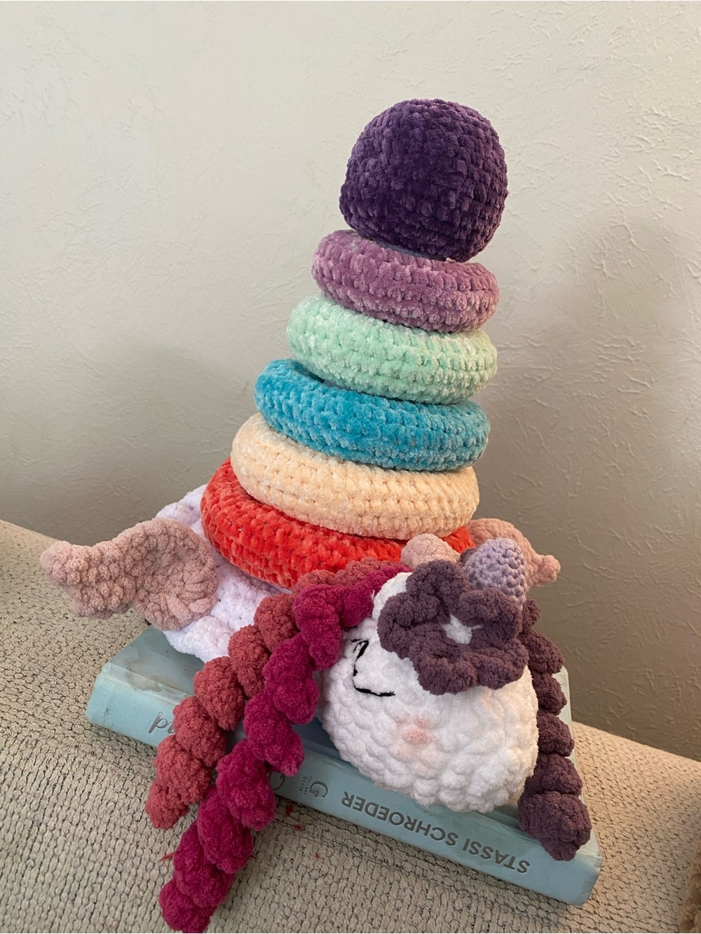 Customizable Plush Stacking Toy - Multicolor Soft Crochet Rings - Picture 3 of 3